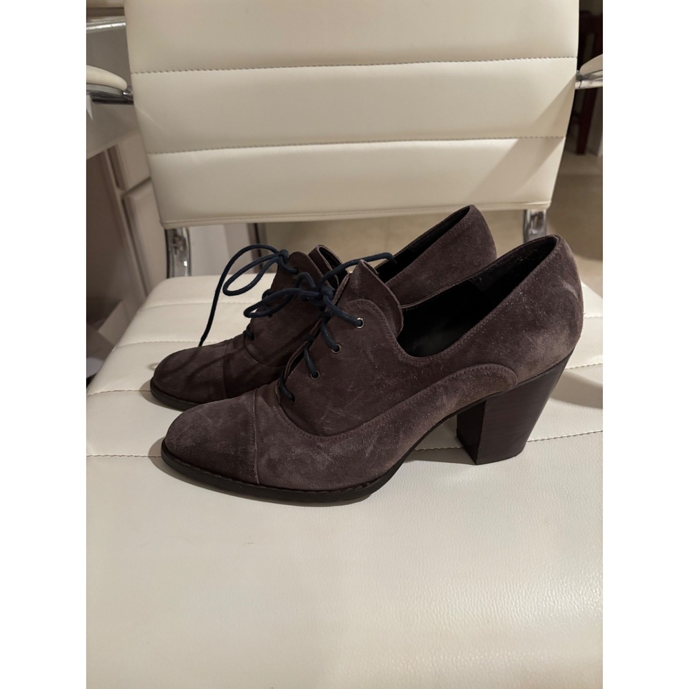 Stuart Weitzman Dark Brown Suede Lace Up Oxford Block Heel Booties Made in Spain